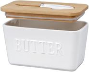 KAIBARE Embossed Butter Dish for 1 lb Block of Canadian Butter, Porcelain Butter Keeper Fit a Whole Pound Block of Butter, Ceramic Butter Storage for Countertop, Butter Container, Color: White