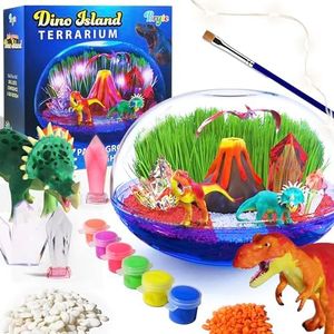 Bryte Dinosaur Light Up Terrarium Kit for Kids | Create a Dino Habitat with Real Plants, Figurines, Volcano & LED Lights | DIY Science Kit, STEM Activities, Arts and Crafts for Kids Aged 8-12 Years