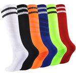 hakugoo Kids Soccer Socks Boys Baseball Socks Youth Football Socks Girls Softball Socks Athletic Knee High Socks Type1 6 Pairs (L)