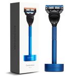 Bolin Webb Generation Razor and Stand in Blue. Fitted with Gillette Fusion5 Blade. Luxury Razor for Men.