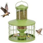 Caged Bird Feeders Squirrel-Proof, Metal, 2.8Lbs Capacity-Cage Tube Seed Feeders with Tray, Hanging Wild Bird Feeders, Attract Birds,Detachable Cleaning, Starling Proof Wild Bird Feeder（Green）