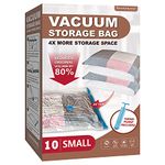 Roomimaster Vacuum Storage Bags,10 Small Space Saver Bags Vacuum Seal/Sealer Bags With Pump For Clothes,Comforters,Blankets,Bedding,Pa+Polyethylene,White