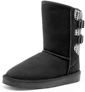 DREAM PAIRS Girls Boys Winter Boots Faux Fur Lined Mid Calf Kids Snow Tall Shoes FuzzyChic Kid's Buckle for Little Kid/Big Kid,Size 10 Toddler,Black/Grey,Sweaty-Buckle-K