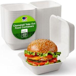JOLLY CHEF Clamshell Take Out Food Containers, [6 * 6" 200-Pack] To Go Containers Disposable, Sugarcane To Go Boxes for Salad,Lunch