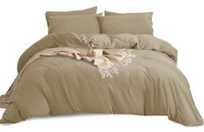 Imperial Rooms Double Duvet Cover Set – Brushed Microfiber Plain Beige Bedding Bed Set with Pillow Cases – Ultra Soft Button Closure Quilt Cover (200 x 200 Cm)