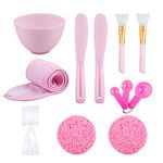 Facemask Mixing Bowl Set,Sonku Silicone DIY Face Mask Tool Kit with Facial Mask Bowl,Silicone Brush,Spatula,Measuring Spoons,Measuring Cup,Sponge,Makeup Headband-Pink