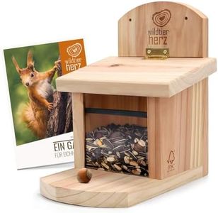 Wildtier Herz Squirrel Feeder - Feeding Station for Red Squirrels Stable Design - Natural Wood Untreated Weatherproof - Hanging Feeding Station, Squirrel Table, Squirrel Feeders for Garden