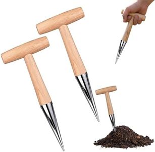 Hulezt Hand Dibber Seed Dibber, Hand Dibber Garden Tool Bulb Planter Tool with Wooden Handle, Seed Planting Tool Plant Hole Digger for Garden Seeds Bulbs Flowers Tulips Daffodils Vegetables (2pcs)
