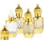 Ciieeo Mini Arabic Crystal Glass Roller Bottles 6ml Tiny Refillable Essential Oil Roll On Bottles Gold Empty Travel Perfume Sample Container 4Pcs