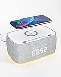 EZVALO Digital Alarm Clock Radio, 10W Wireless Charging Station, Bluetooth Speaker, Night Light, Dimmable LED Display, Dual Alarm, USB Charging Port, Adjustable Volume, Alarm Clocks for Bedrooms