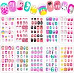 240 Pieces Fake Nails for Kids Girls Artificial Kids Press on Nails Full Cover Short Acrylic Stick On Nails False Nail Tips Kit for Children Little Girls Nail Art Decoration (Cute)