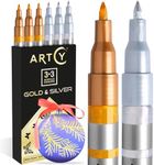 ARTCY Acrylic Paint Pens - 3 Gold and 3 Silver Acrylic Paint Markers Extra Fine Tip (0.7mm) | Great for Rock Painting, Canvas, Glass, Porcelain, Fabric, Paper, Pottery and Plastic…