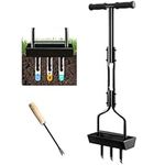 Bekuya Lawn Aerator Coring Garden Tool, Manual Lawn Coring Aerator with Soil Corer Collector, Plug Aeration Heavy Duty Plug Core Aeration Tool 3 Core for Lawns Garden Compacted Soils and Lawn Yard