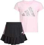 adidas girls 2 Piece Ruffle Skort & T-shirt Skirt Set, Light Pink & Black, 24 Months