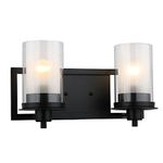 Designers Impressions Juno Matte Black 2 Light Wall Sconce / Bathroom Fixture with Clear and Frosted Glass: 73483