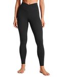 CRZ YOGA Womens Butterluxe Cross Waist 28'' Workout Leggings - V Cross High Waisted Gym Leggings Yoga Soft Leggings Black 12