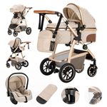 Gcarebb 3 in 1 Prams Travel System, Pushchair with Height Adjustable Handle, Travel Pram with Mosquito Net, Baby Stroller with Aluminum Frame for Newborn 0-4 Years