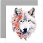 Old English Co. Watercolour Botanical Wolf Greeting Card for Birthday - Cute Birthday Card for Mum, Nan, Her - Floral Animal Art Card for Thinking of You, Thank You | Blank Inside Envelope…