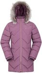 Mountain Warehouse Galaxy Fleece Lined Kids Padded Jacket - Water Resistant Girls & Boys Puffer Coat with Faux Fur Hood- For Autumn, Winter, Travelling, Hiking Purple Teen Size 13 Years