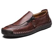 Men's Leather Handmade Formal Shoes Round Toe Loafers Comfy Lightweight Non-Slip Business Work Shoes Red Brown 10.5 UK