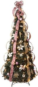 6’ Victorian Style Pull-Up Christmas Tree by Holiday Peak, Gold and Blush Pink, Pre-Lit and Fully Decorated, Collapses for Easy Storage