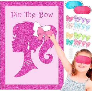 FZR Legend Pink Girl Party Supplies Decorations, Cute Girl Princess Pin The Bow on The Head Party Game, Large Poster with 24Pcs Bow Stickers Favors for Kids’ Birthday Party