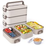 Reabulun Bento Box Adult Lunch Box, Stackable 3 Layer 304 Stainless Steel Lunch box for Adults Kids Office, 3L Large Capacity Portable Lunch Box Containers with Soup Bowl Spoon and Fork