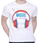 Graphic Printed T-Shirt for Unisex Music is Life Tshirt | Casual Half Sleeve Round Neck T-Shirt | 100% Cotton | D00282-7_White_X-Large