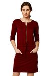 Miss Chase Women's Super Soft Round Neck 3/4 Sleeves Solid Mini Shift Dress with Zip Closure | 2 Colors(MCSS18D11-25-143-03, Maroon, Small)