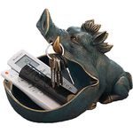 CUZOKOLA Large Size Unique Wild Boar Staute Key Bowl for Entryway Table,Cute Animal Candy Dish for Office Desk Candy Dishes Decorative Home Sculpture Desk Decor with Big Container Storage Mouth (Blue)