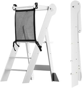 COSYLAND Foldable Toddler Kitchen Stool Helper - Height Adjustable Kitchen Standing Tower for Bathroom Sink or Counter - Step Stool for Toddlers Ages 18 Months to 6 Years White