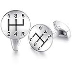 Honey Bear Cufflinks For Men, Stainless Steel Round Car Gear Speed Stick Retro, For Business Wedding Gift Silver