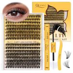 Fluffy Individual-Eyelashes Kit 320Pcs, Cluster-Lashes Kit 30D+40D, DIY Lash Extensions Kit Mix 12-18mm, Eyelash-Clusters Bond and Seal Lash Kit and Lash Tweezers Easy DIY at Home(30D+40D Fluffy Kit)