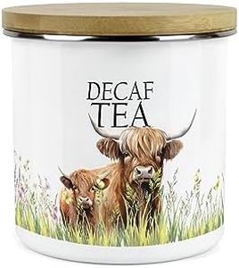 Purely Home Highland Cow & Calf Kitchen Decaf Tea Storage Canister - Countryside Farm Metal Enamel Food Storage Container