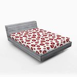 Ambesonne Kiss Fitted Sheet, Monochrome Design Warm Tone Girl Kises, Bed Cover with All-Round Elastic Deep Pocket for Comfort, King Size, Ruby White