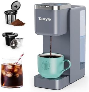 Tastyle Single Serve Coffee Maker, Iced and Hot Coffee Machine for K Cup & Grounds, Compact Design, 40oz Removable Water Reservoir, 6 to 24 Oz Brew Sizes, Fits 7.3" Travel Mug, Gray