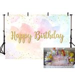 MEHOFOND 7x5ft Colorful Cloud Rainbow Birthday Photography Backdrop Golden Dots Girl Portrait Photo Studio Props Kids Party Background Decorations Banner for Cake Table Supplies