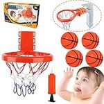 Bath Toys for Kids, Upgraded Version Bathtub Basketball Hoop & Balls Set for Boys Girls, Toddlers Bath Toys Playset with 4 Soft PVC Balls and Suction Cup for Bathroom Game Use