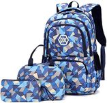 3Pcs Geometric Print Boys Backpack with Lunch Bag, Geometric Kids Backpack for Boys School Bag Elementary Bookbag