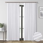 White Linen Blackout Curtains for Bedroom 84 Inch Length 2 Panels Set Back Tab Pocket Neutral Farmhouse Living Room Darkening Curtains Track System Thermal Insulated Black Out Drapes 52x84