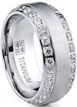 1.8Ct Men's Titanium Dome Brushed Finished Wedding Band Engagement Ring with Cubic Zirconia, 8mm