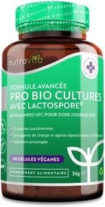 Probiotique Vegan 60 milliards d'UFC Cultures Avancées avec 21 souches vivantes - Ferments Lactiques avec Lactobacillus & Bifidobacterium - Enzymes Digestives - Cultures Bactériennes - Nutravita