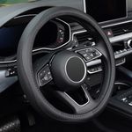 KAFEEK Steering Wheel Cover, Universal 15 inch, Microfiber Leather, Anti-Slip, Odorless, Black Lines