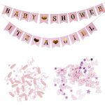 Pink Girl Baby Shower Confetti and Banner Set, Glitter Confetti with It's a Girl Banners, Baby Shower Decorations for Baby Girl Shower Gender Reveal Party Birthday Supplies