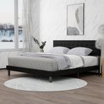 Tuconia King Size Bed Frame Linen Upholstered Platform with Adjustable Headboard Wood Slats Support No Box Spring Needed Easy Assembly Black