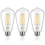 DiCUNO Vintage Edison Light Bulb E27 Edison Screw Bulb ST64, 6W Equivalent to 60W, Filament Clear LED Bulb, Warm White 2700K, 810LM, Non-dimmable, 3 Pcs