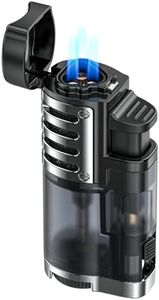JOPOO 3 Jet Llamas Mechero Soplete Gas Butano Recargable Encendedor para Puros (Vendido sin Gas)