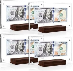 PONNOR Dollar Bill Frame,Acrylic Currency Display Holder with Black Walnut Base Clear Paper Money Frame for Collectors Ticket Protector Photos Display Case,7.8*4.1inch（4PCS）