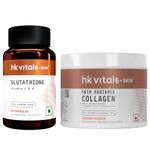 hk vitals Skin Radiance Marine Collagen Supplement (Orange, 100g) & Glutathione for Skin Glow and Hydration (30 Veg Capsules) | Combo Pack