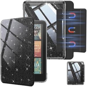 Fintie Detachable Magnetic Case for 7" All-New Kindle Paperwhite 12th Generation 2024 and Kindle Colorsoft, Slim Lightweight Clear Back Shell Removable Cover with Auto Wake/Sleep, Glitter Black